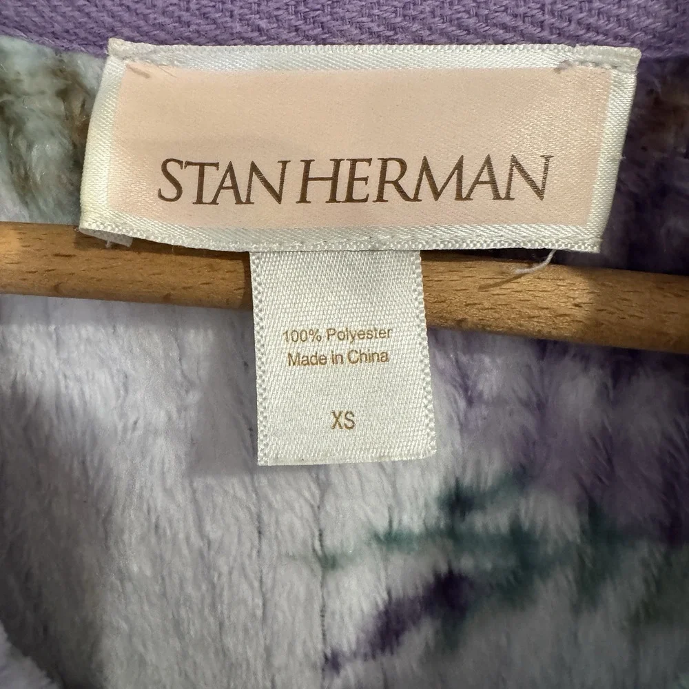 Stan Herman Plush Purple Floral Full Zip Robe House Dress XS Tradwife Loungewear